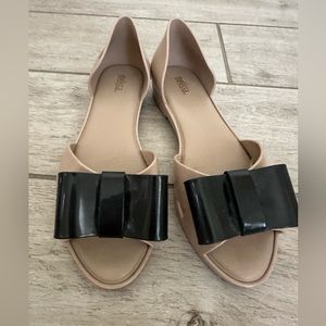 Melissa: Nude Flats with Large Black Bow